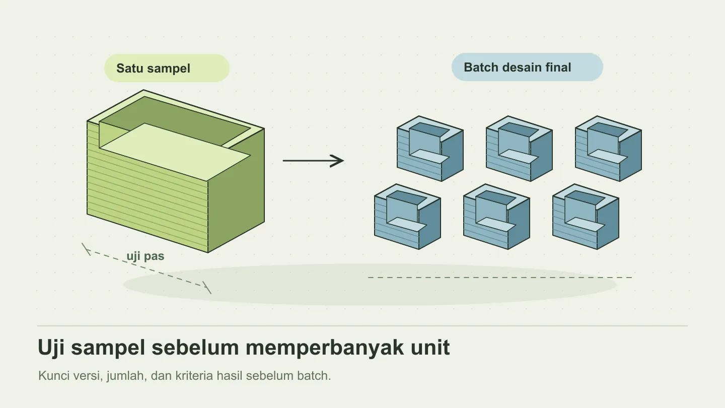 Satu model sampel dibandingkan dengan beberapa salinan untuk pesanan cetak bertahap.