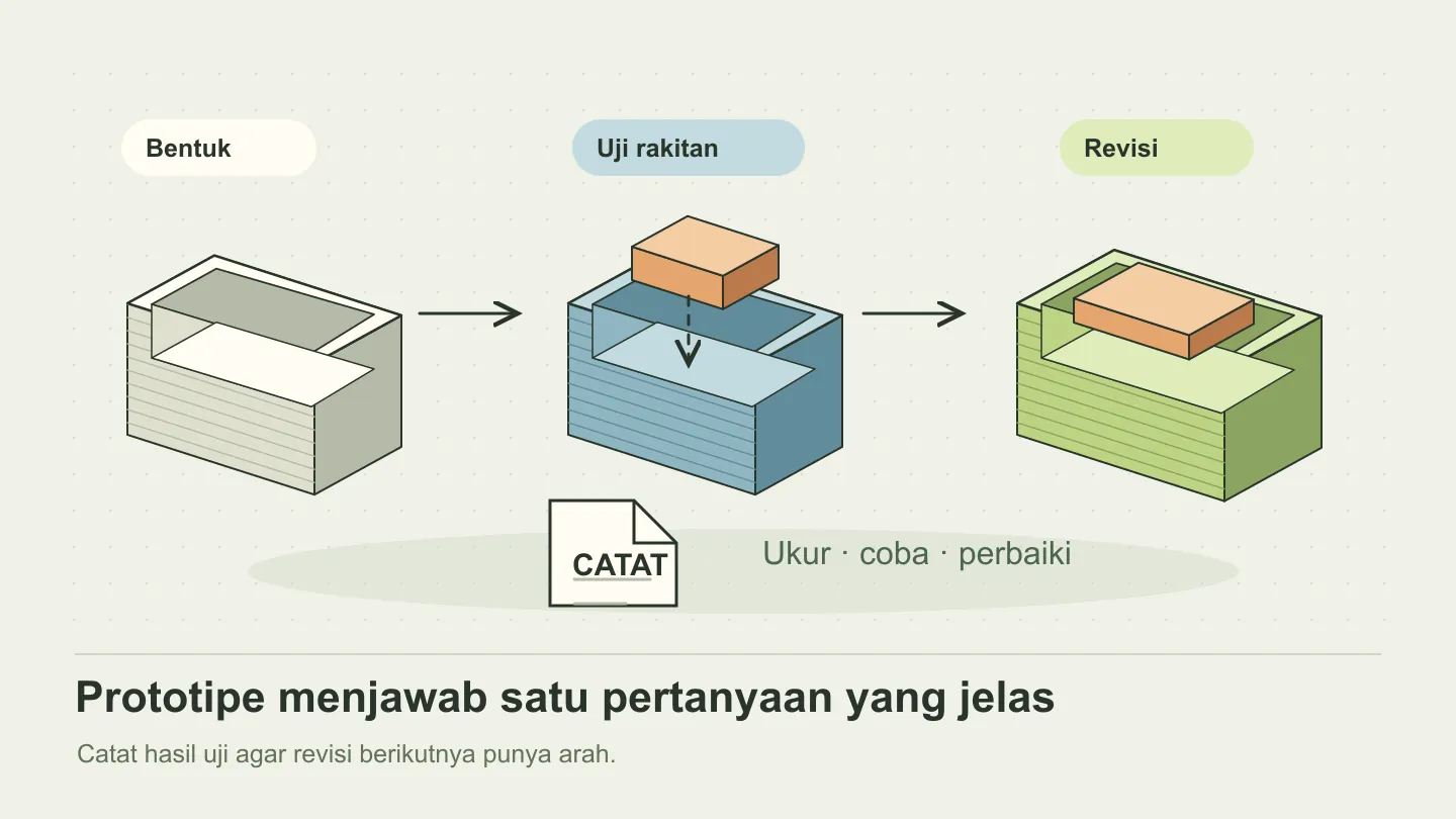 Beberapa versi prototipe produk dengan penyesuaian bentuk sebelum memilih desain akhir.